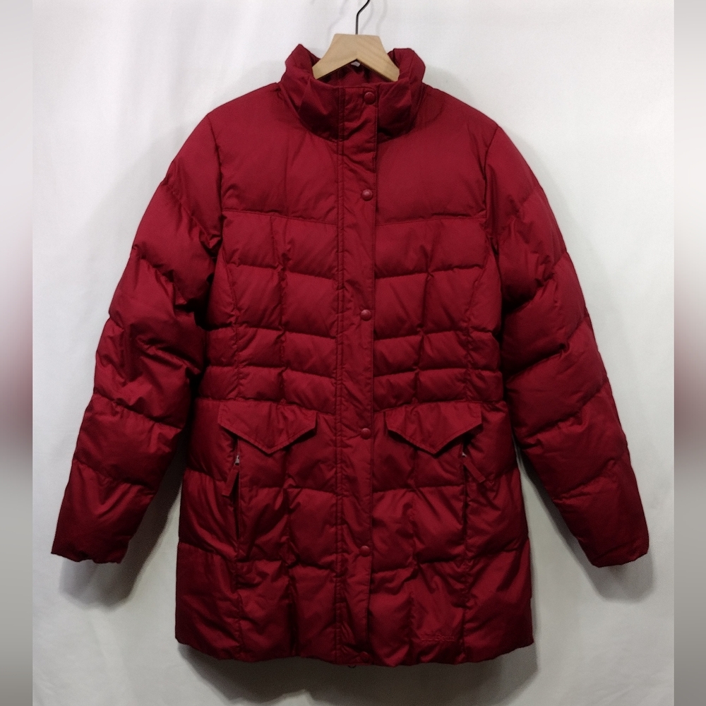 L.L.Bean Pertex Downtek High Neck Hooded Down Jacket Women's M Red Cozy Warm